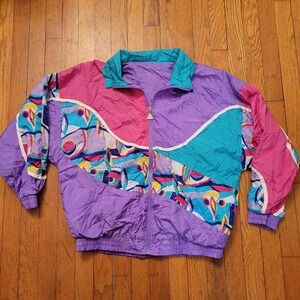 Vintage Casual Isle Purple Pink Geometric Nylon Windbreaker Jacket M Oversized